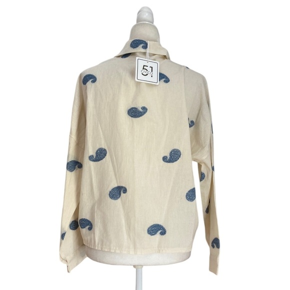 Civico 51 Lab Cream Button-Up Shirt Embroidered Blue Paisley Made in Italy NWT - Picture 3 of 8